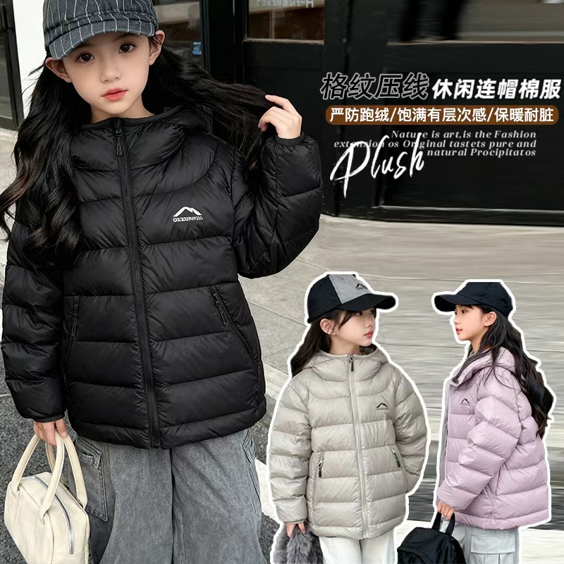 女童棉衣冬季加厚棉袄轻薄连帽泡芙洋气休闲韩版羽绒棉服保暖外套