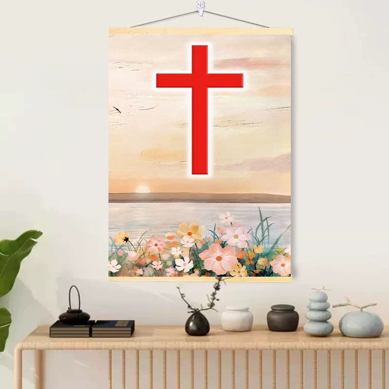 家庭十字架装饰画2026款客厅挂墙壁画入户玄关挂画餐厅十字架挂墙