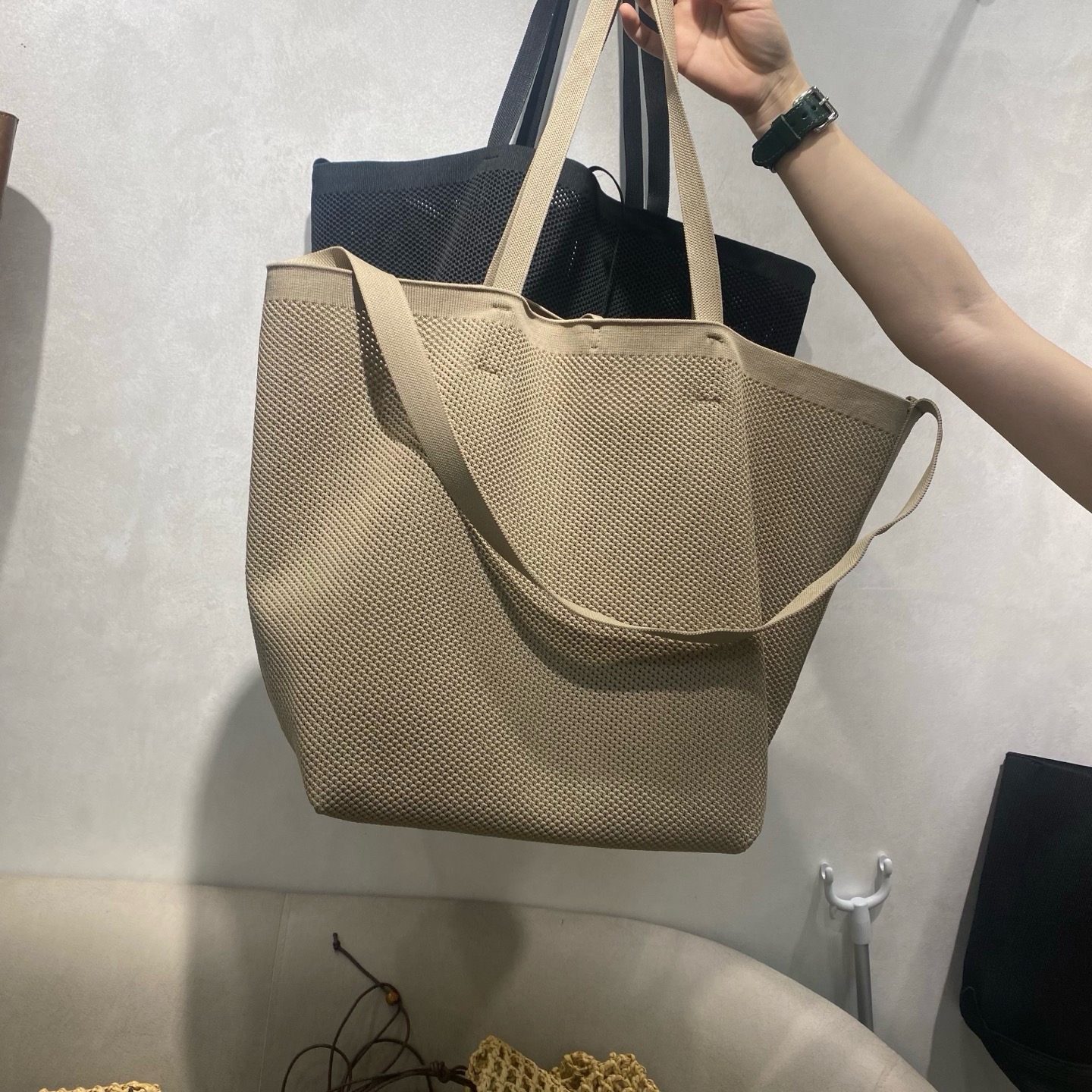 欧货高质感大容量购物袋大包包 小众设计师针织托特女包单肩包潮