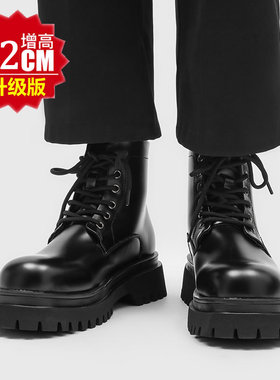 韩版男靴黑色高帮工装靴厚底增高12CM10cm马丁靴休闲百搭潮鞋COS