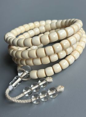 猛犸象牙粗孔念珠白水晶粗孔三通