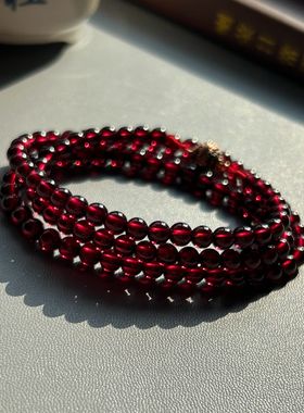 天然原矿10A级全净玻璃体108粒酒红色石榴石怀业念珠
