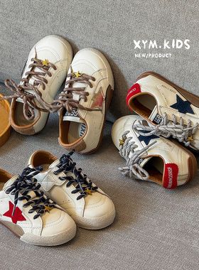 2026年春新款儿童小白鞋韩版时尚擦色做旧运动鞋男女宝宝星星板鞋