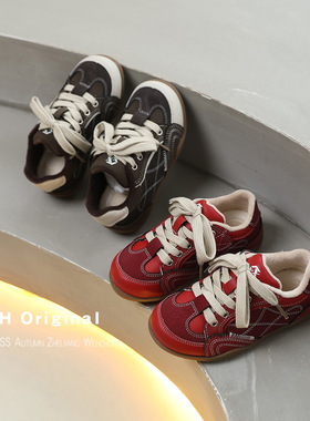 2025冬新款韩版儿童加棉软底德训鞋红色阿甘鞋男女童休闲运动板鞋