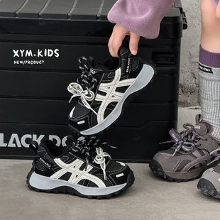 新款 潮流双系带加绒男女童老爹鞋 儿童运动鞋 子韩版 二棉鞋 2025冬季