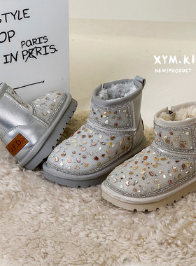 2025冬新款女童韩版手工水钻加厚公主雪地靴防滑软底让他保暖靴子