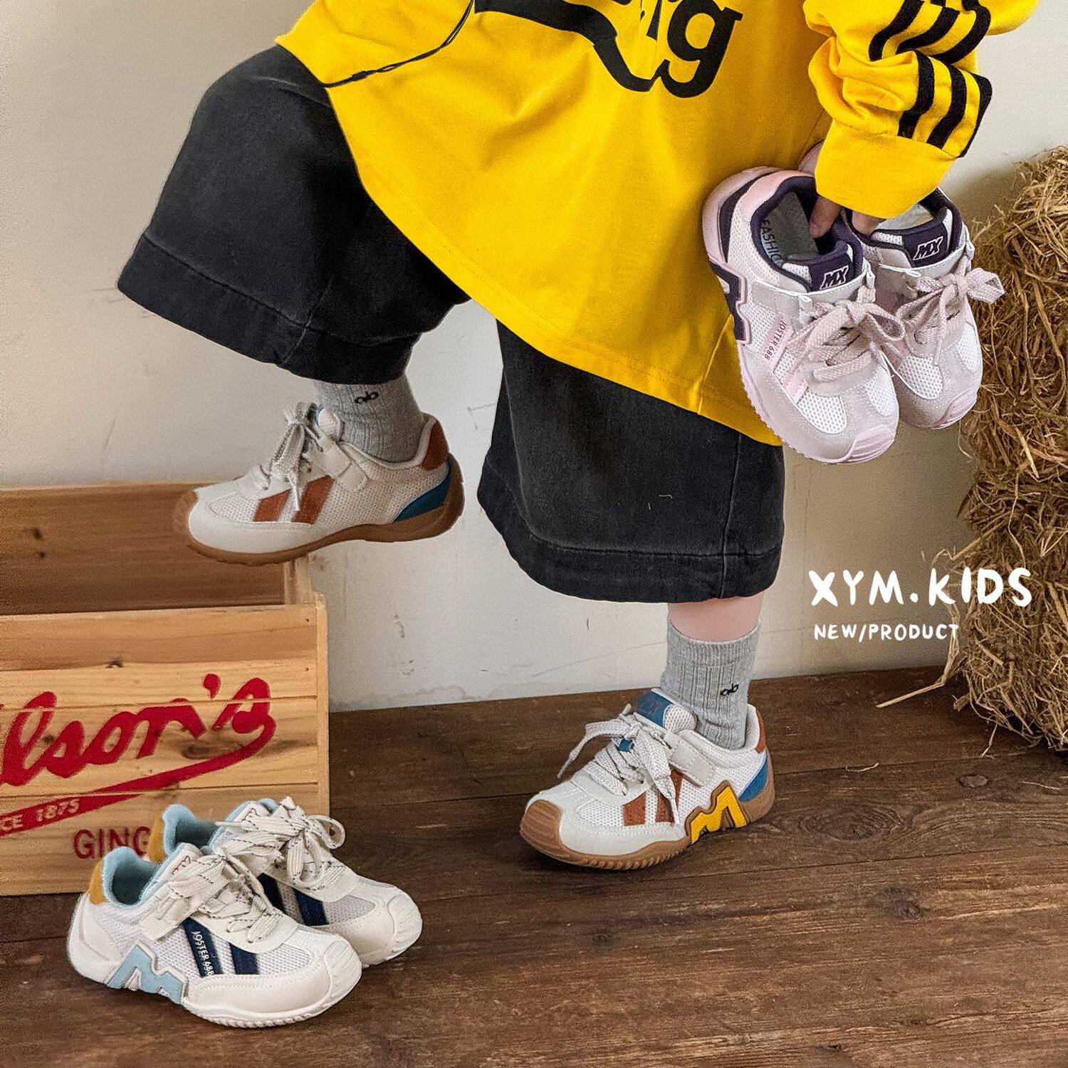 2026春新款儿童休闲阿甘跑步鞋时尚软底撞色网面透气男女童运动鞋