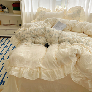 2026简约公主风蕾丝花边被套法式 浪漫少女心四件套柔软水洗棉床单