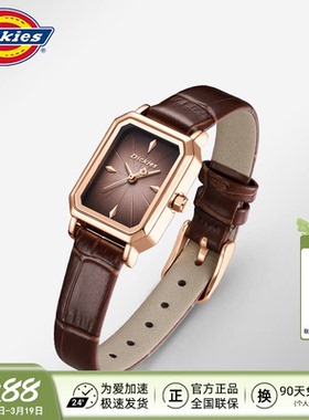 Dickies手表女款复古小众棕带腕表时尚气质小方块女士石英表CL668