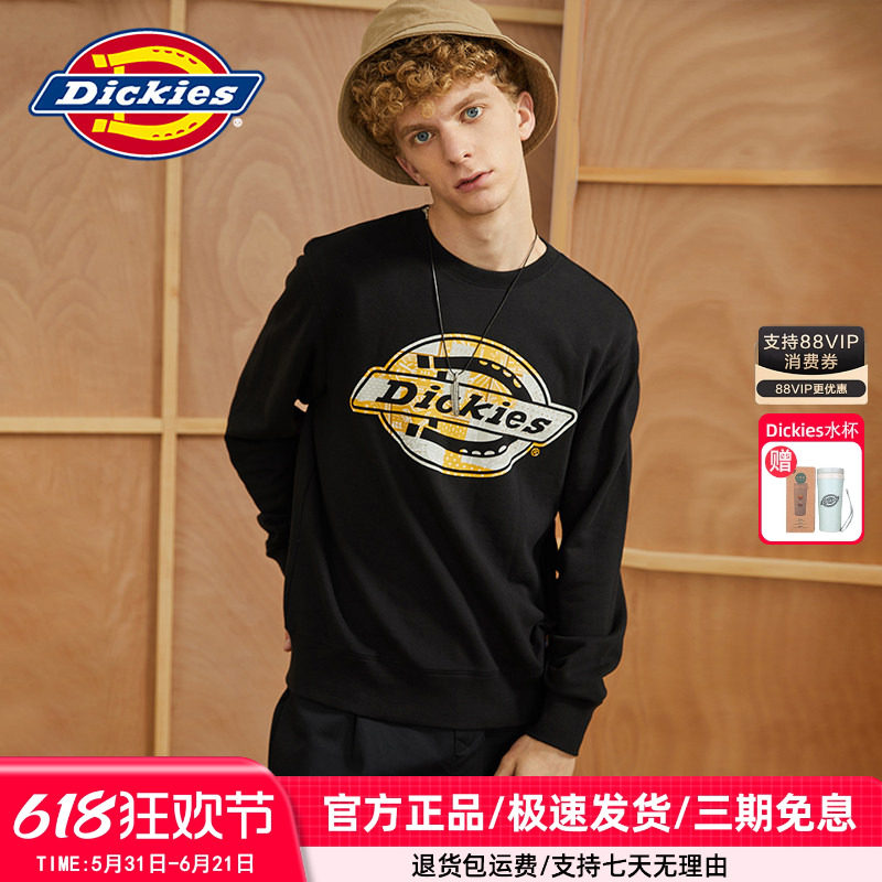 Dickies满底图案印花卫衣秋冬男式圆领休闲全棉毛圈布上衣9451