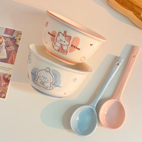 可爱卡通猫狗陶瓷甜品碗4.8英寸