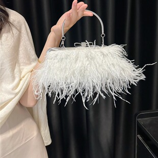 名媛气质高级感仙气双面鸵鸟毛新娘包礼服包晚宴手提包搭配旗袍包