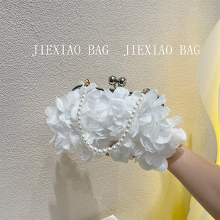 新款缎面晚宴包礼服旗袍包汉服仙女花朵百搭包珍珠手提斜跨包