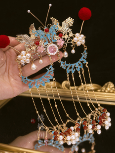 格格间原创 保色铜红球烧蓝明制汉服凤冠霞帔新娘发冠 兰亭序