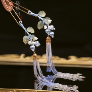 格格间原创 蓝色宋制米珠长流苏发簪古风汉服头饰发饰 浆果森林