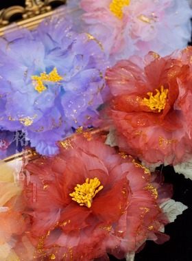 格格间原创【月鳞】复原唐风金粉牡丹芍药烫花发夹仙气汉服古风