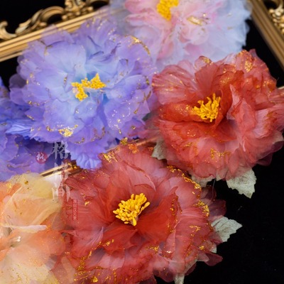 格格间原创【月鳞】复原唐风金粉牡丹芍药烫花发夹仙气汉服古风