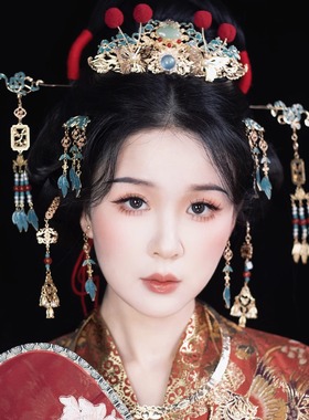 格格间原创【金玉满堂】流苏发簪发冠套装明制凤冠古风发饰汉服