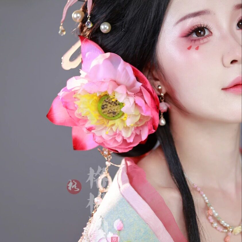 格格间原创【清芙】仿真荷花发夹绢花古风汉服头饰发饰花朵唐风