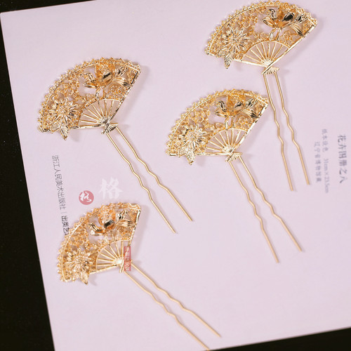 格格间原创【扇形小簪】唐风掩鬓汉服发饰珍珠点缀发簪百搭发饰