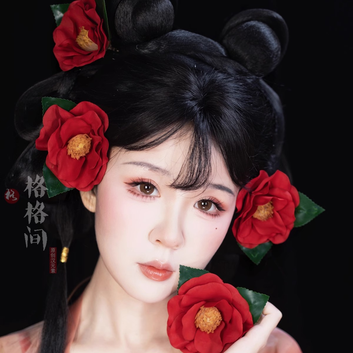 山茶花拟人绢花发簪格格间