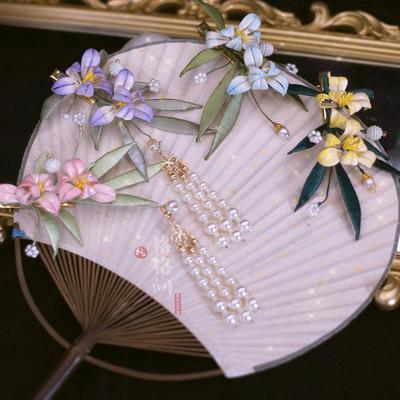 新款中式头饰粉色花朵发簪