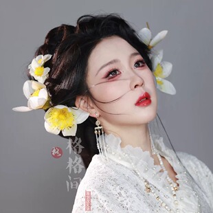 格格间原创【木棉】仿真白花发簪绢花古风汉服头饰发饰花朵唐风