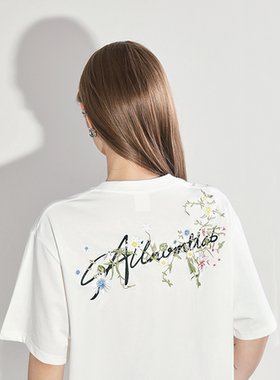 nomt 美式重工植物花卉刺绣花体字母Logo短袖T恤