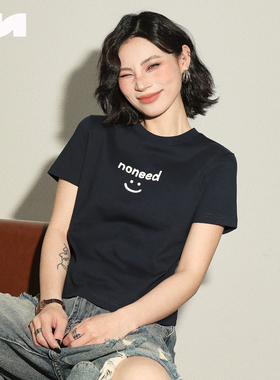NOMT 基础正肩袖短款笑脸哭脸表情t恤休闲短袖简约百搭款上衣夏季