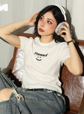 NOMT 基础正肩袖短款笑脸哭脸表情t恤休闲短袖简约百搭款上衣夏季