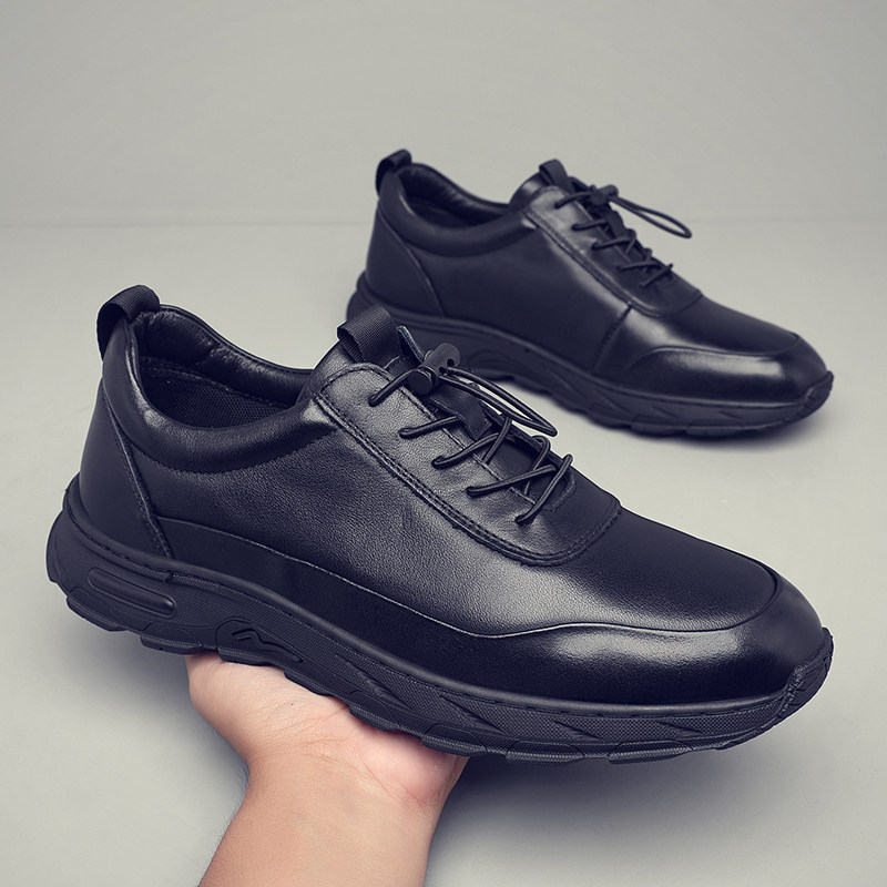 头层牛皮男鞋2026新款真皮软底黑色系带休闲皮鞋百搭防滑板鞋男潮