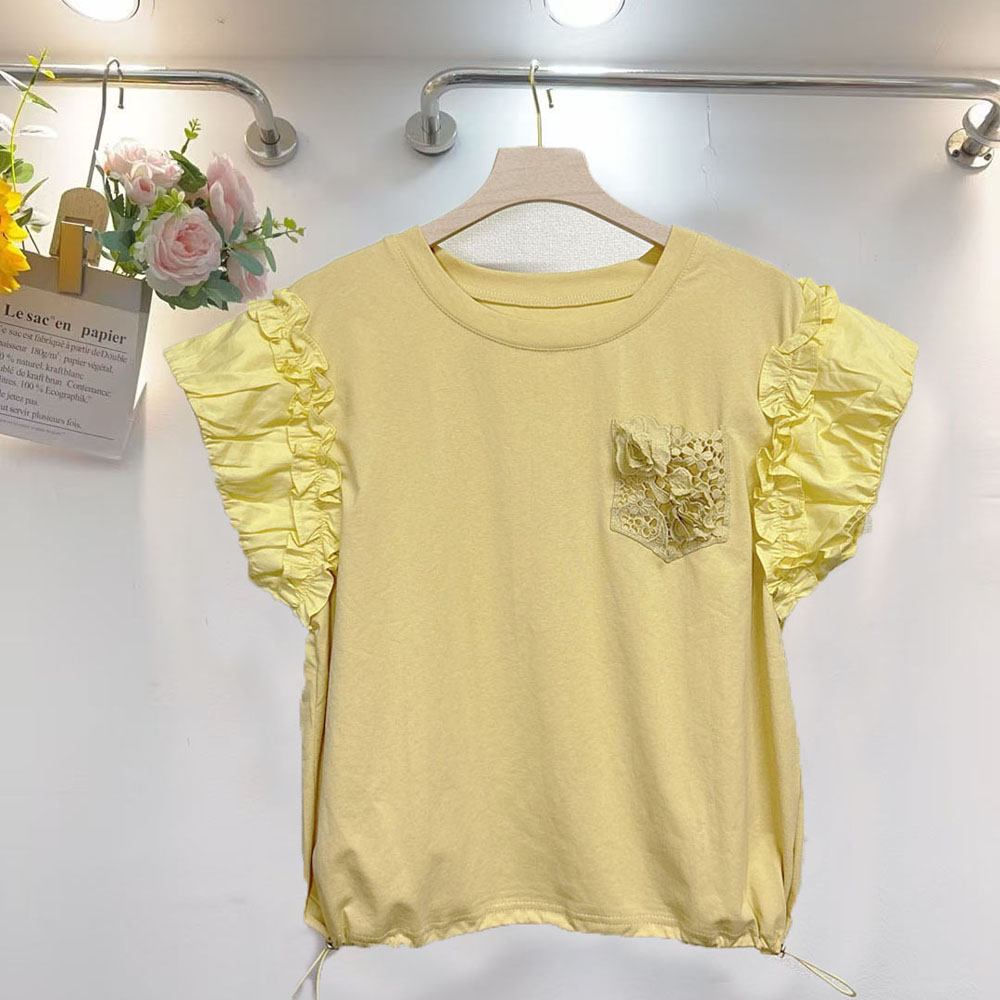 韩版不规则木耳边袖子女装上衣