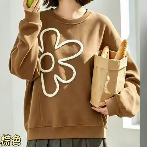 2026秋季新款独特不规则花朵设计感套头卫衣女装长袖上衣短外套