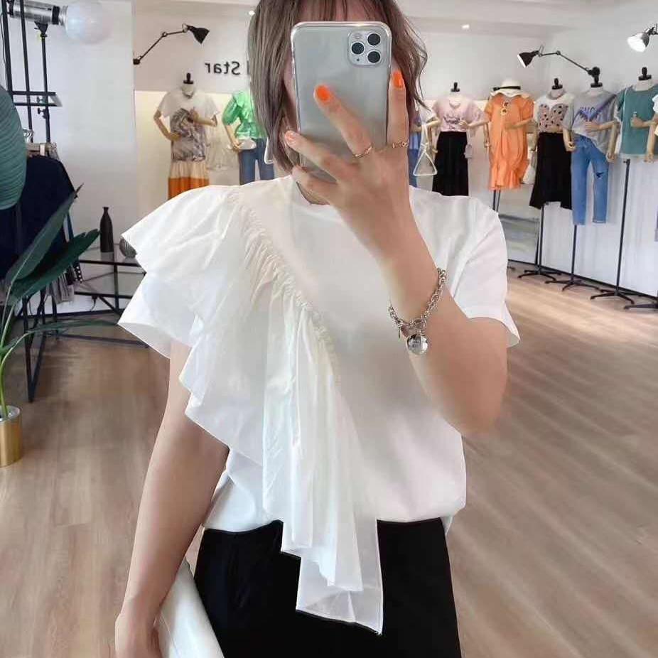 不规则飞飞袖露肩宽松条纹衬衫