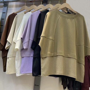 2026时尚不规则荷叶边下摆女装短袖Tt恤宽松休闲圆领遮肚大码上衣