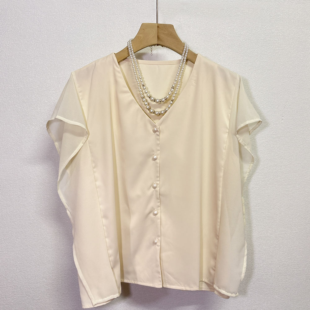 小飞袖荷叶边雪纺衫女衬衫