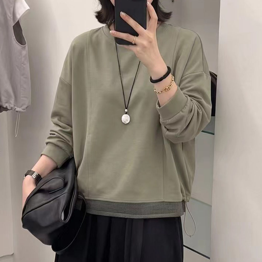 不规则下摆网眼抽绳设计感宽松休闲套头卫衣女装长袖上衣短外套