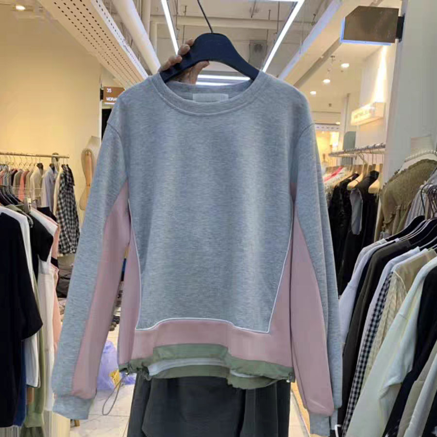 拼色不規則抽繩顯瘦女衛衣