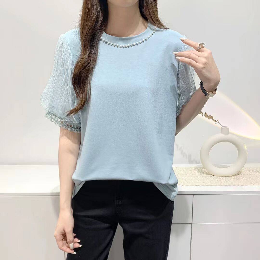 春夏装新款东大门气质甜美飞飞袖娃娃衫荷叶边小飞袖T恤条纹上衣