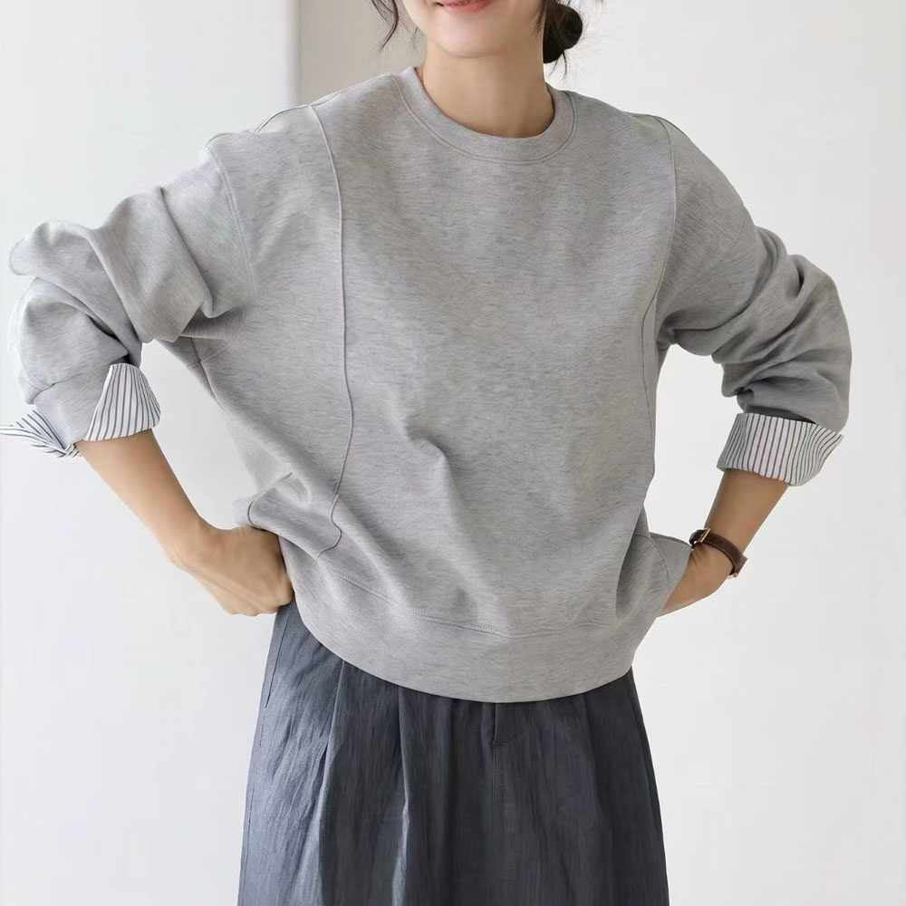 条纹拼接假两件卫衣女秋季装宽松设计感洋气显瘦休闲上衣长袖T恤