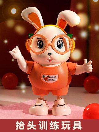 Singing and Dancing Rabbit Toy for the Year of the Rabbit, Baby Practice Raising Head, Training Infant Electric Toy for 1-3 Year Olds Learning to Crawl
