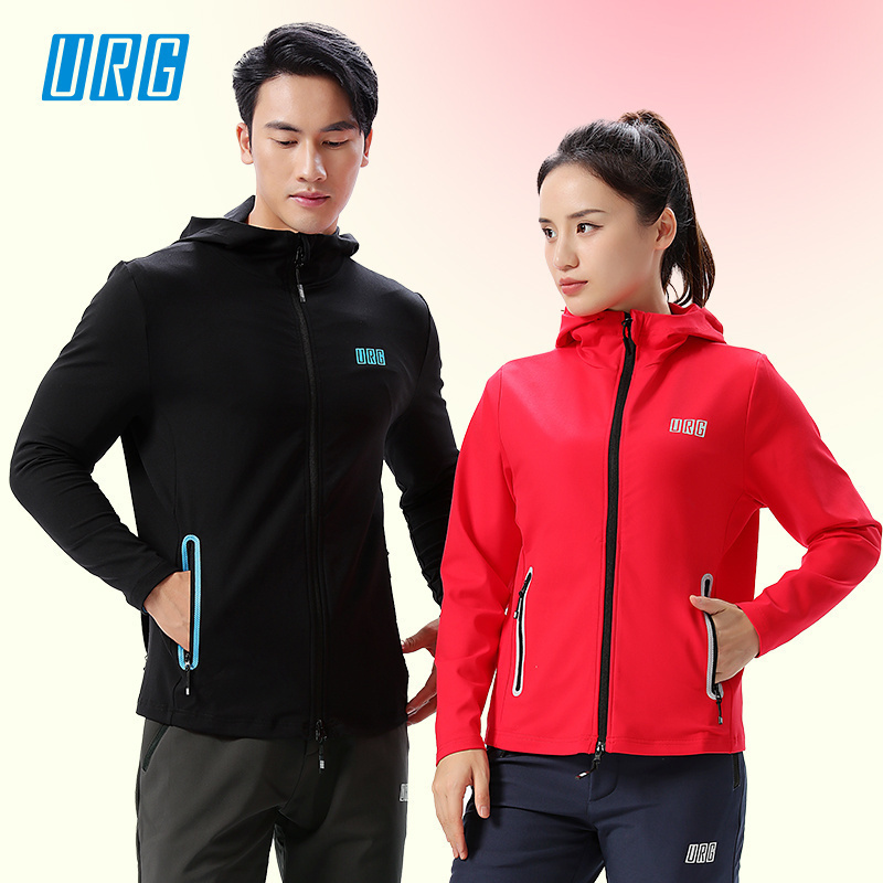 URG男女款跑步云弹力连帽运动衫