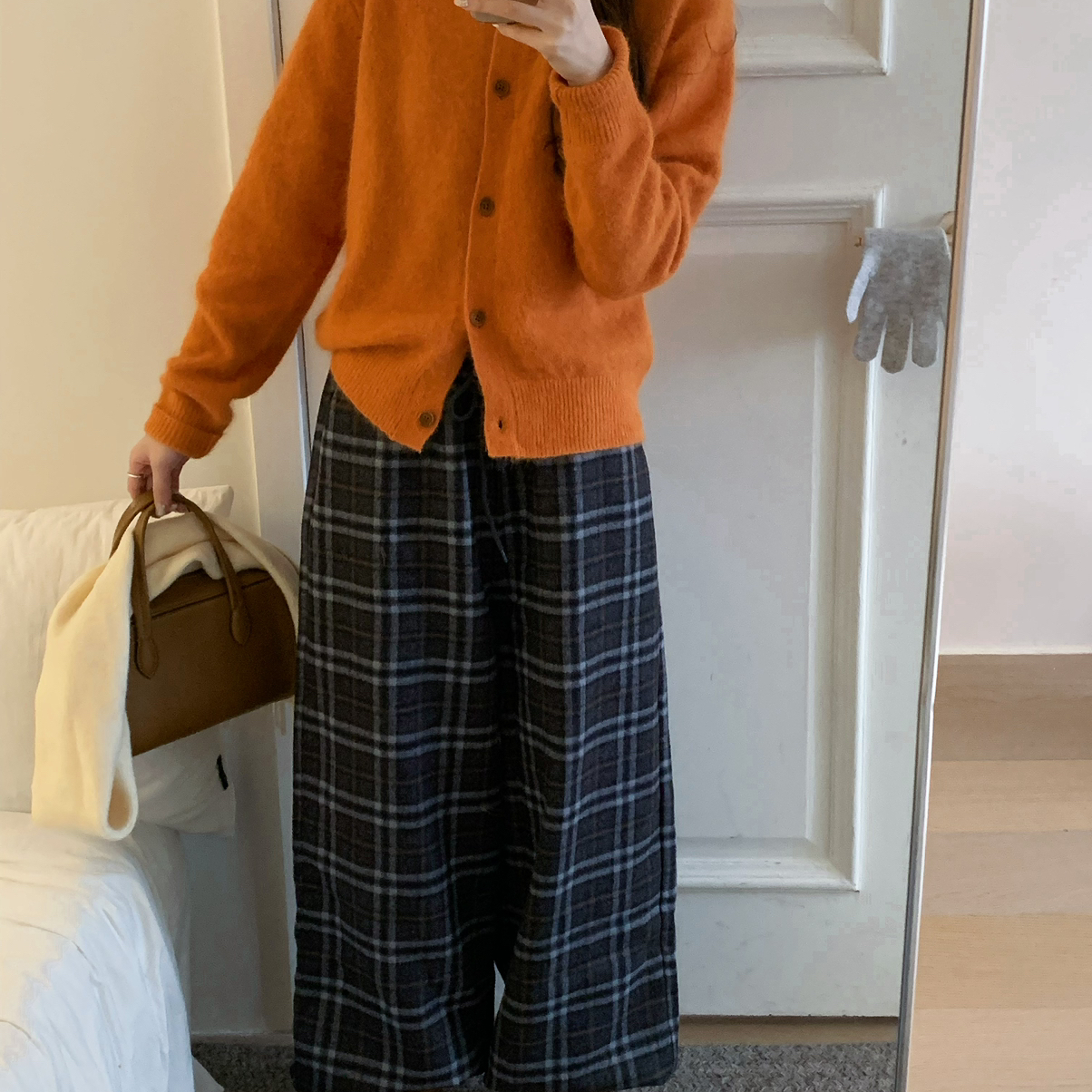 OMELET蛋卷-上新韩系复古百搭呢料格纹抽绳萝卜卫裤卫衣裤GK25748