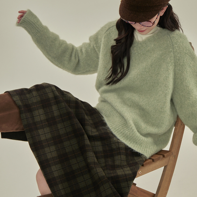 OMELET蛋卷-大版v领套头保暖毛衣（含13.5马海毛）(20.4羊毛)LM92