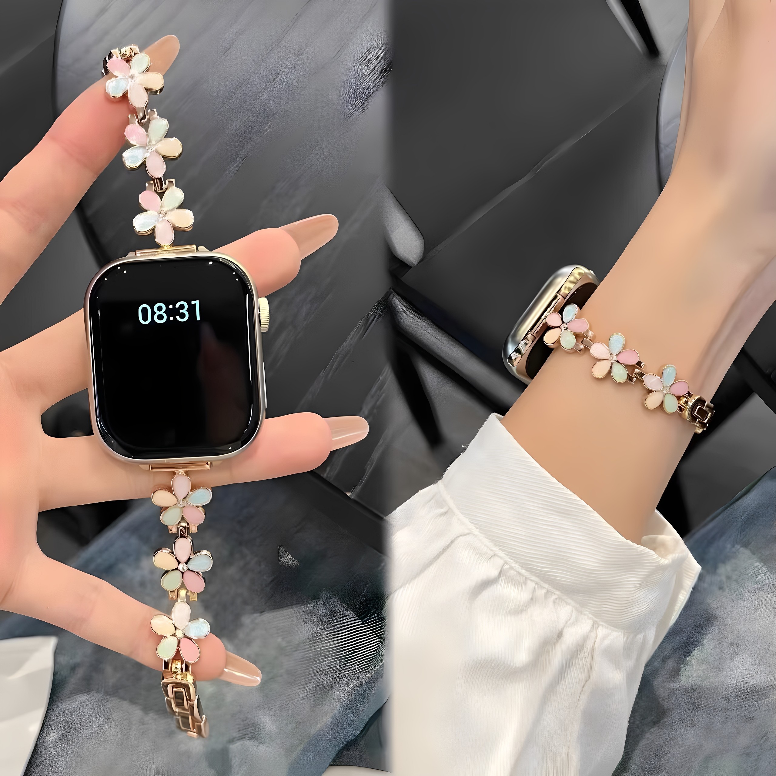 春夏新款高级香风适用AppleWatch表带小米表带花朵表带ins风简约
