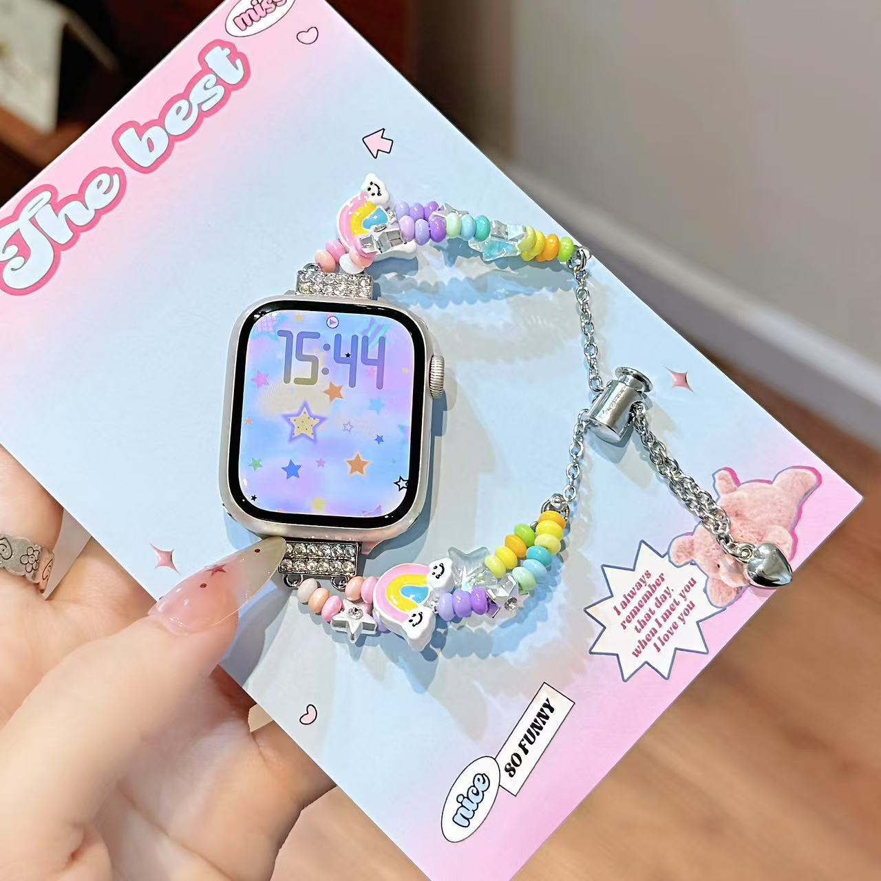 多巴胺彩虹串珠适用Apple Watch苹果S10987表带小米9pro华为腕带