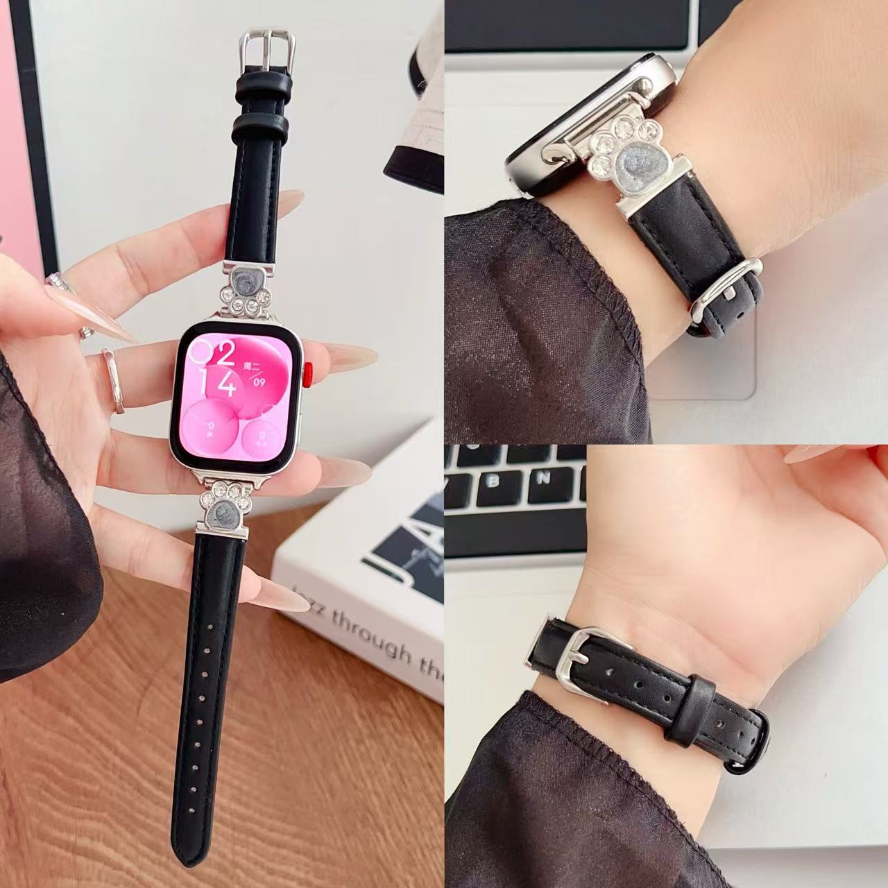 滴胶猫爪拼皮适用于华为手表带FIT3/FIT4简约高颜值女款腕带