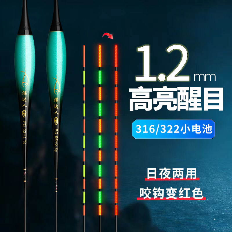 316/322超亮夜光电子漂高灵敏咬钩变色鱼漂日夜两用软尾鲫鱼浮漂