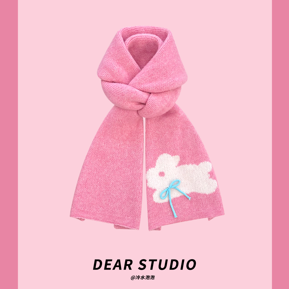 秋冬兔子甜美可爱女保暖围巾羊绒