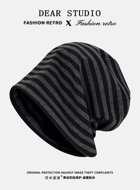 复古条纹双层堆堆帽子女2026春夏新款韩版显脸小时尚包头帽冷帽潮